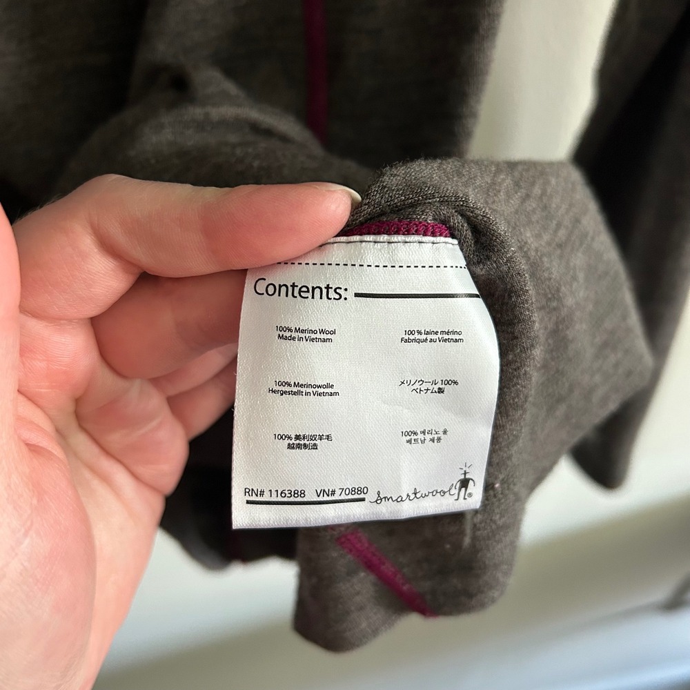 Smartwool Hoodie Charcoal Gray Large Merino Wool Thumbhole Base Layer Magenta - Picture 4 of 6